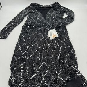 LulaRoe Sarah Elegant Cardigan Women XS Black Silver Metallic Duster NWT